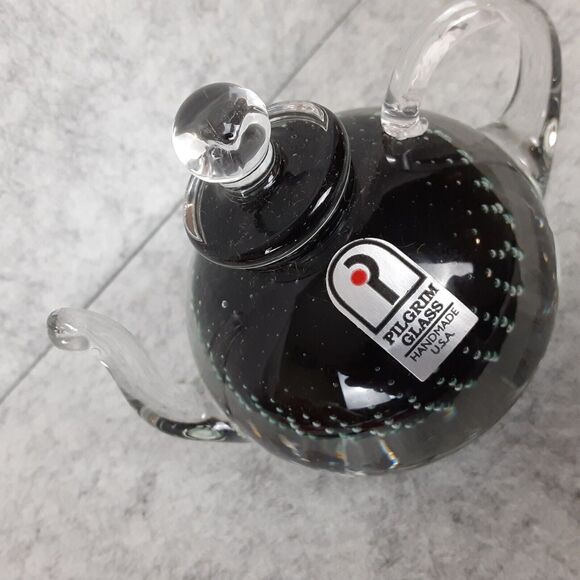 Pilgram Glass USA Made Black Tea Pot Kettle Lantern with Spout/Handle 3 1/2" - Picture 7 of 10